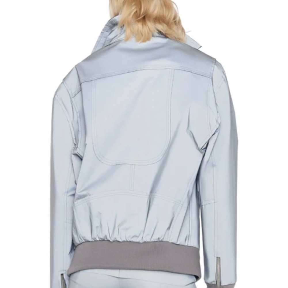 Norma Kamali Reflective Silver Gray Oversized Moto Jacket - Picture 3 of 10